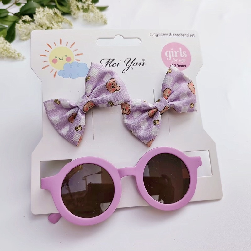 圆形儿童眼镜发夹套装立体蝴蝶结夹子女童发饰墨镜发带