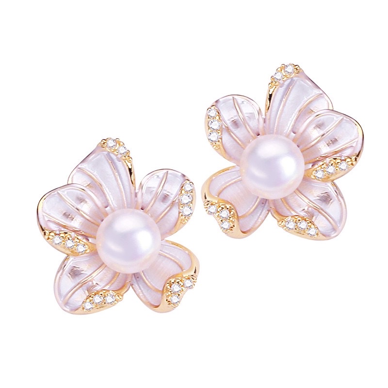 Weishiliya Zhuji Natural freshwater Pearl Earrings for Women, 18K gold-plated, high-end frosted flower, S925 sterling silver needle detail image 12