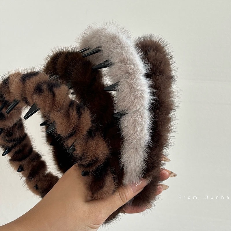 Retro leopard print toothed plush hair band, women's anti-slip facial hair clip, makeup hair accessory, headband, hair band, cloud hair band