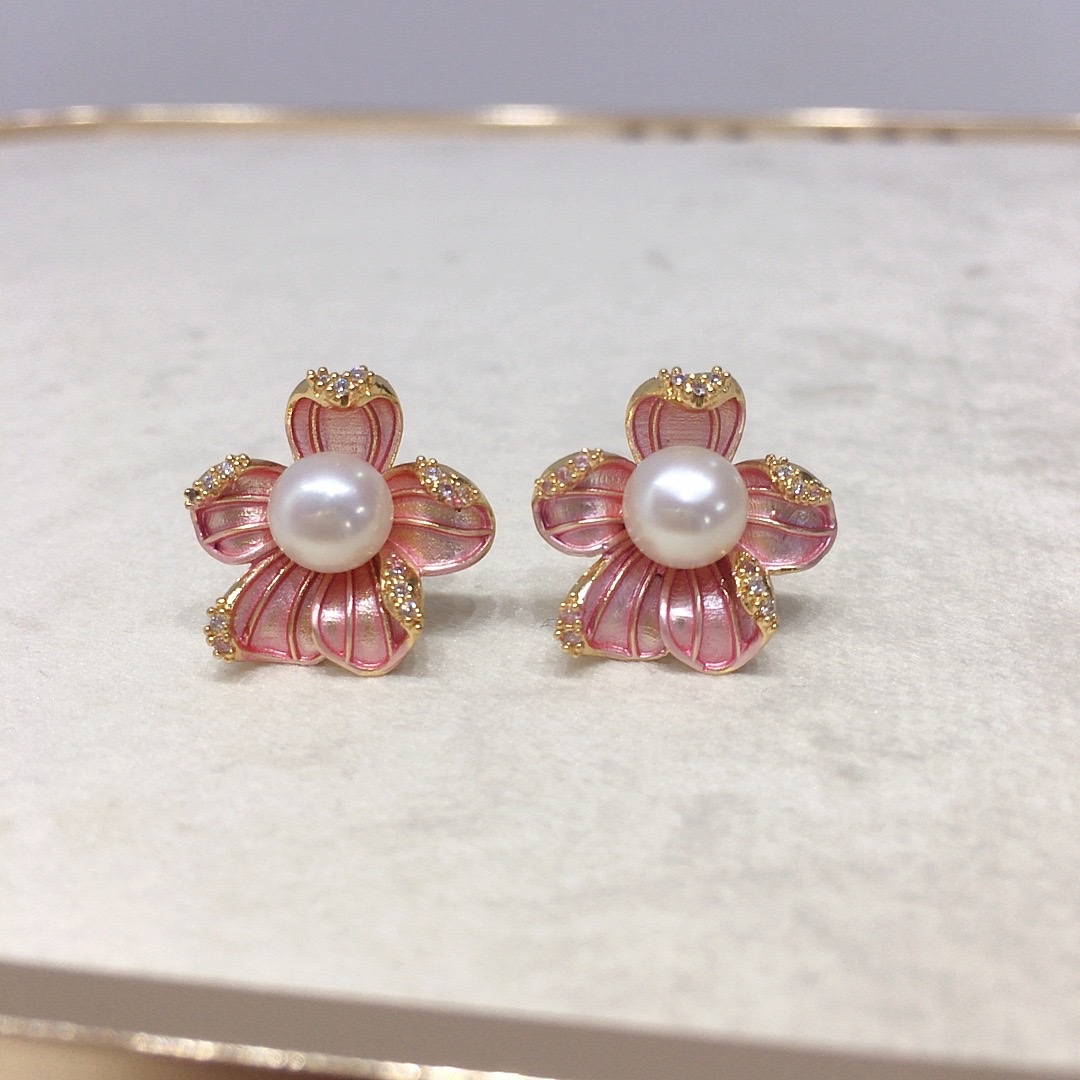 Weishiliya Zhuji Natural freshwater Pearl Earrings for Women, 18K gold-plated, high-end frosted flower, S925 sterling silver needle Item Picture