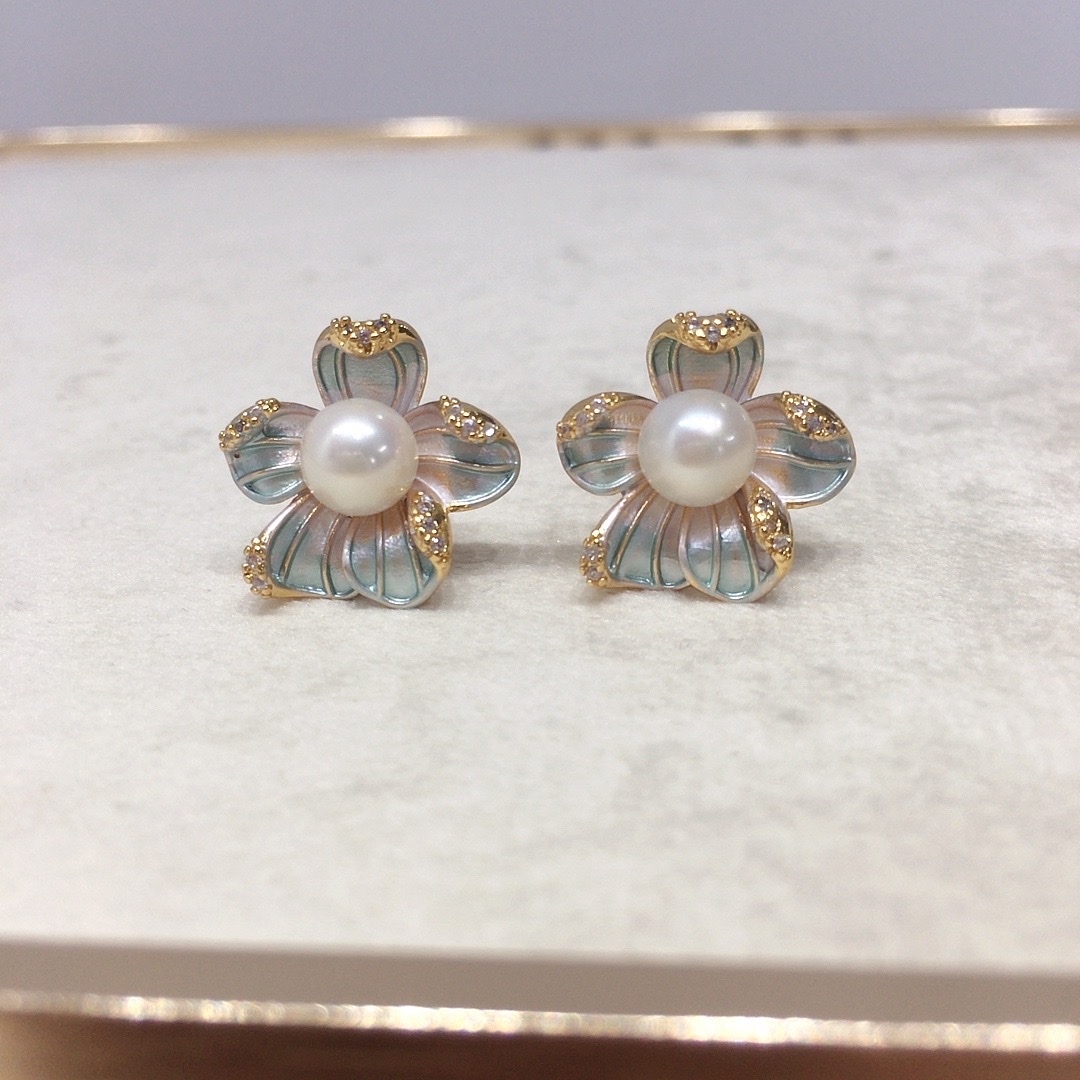 Weishiliya Zhuji Natural freshwater Pearl Earrings for Women, 18K gold-plated, high-end frosted flower, S925 sterling silver needle detail image 9