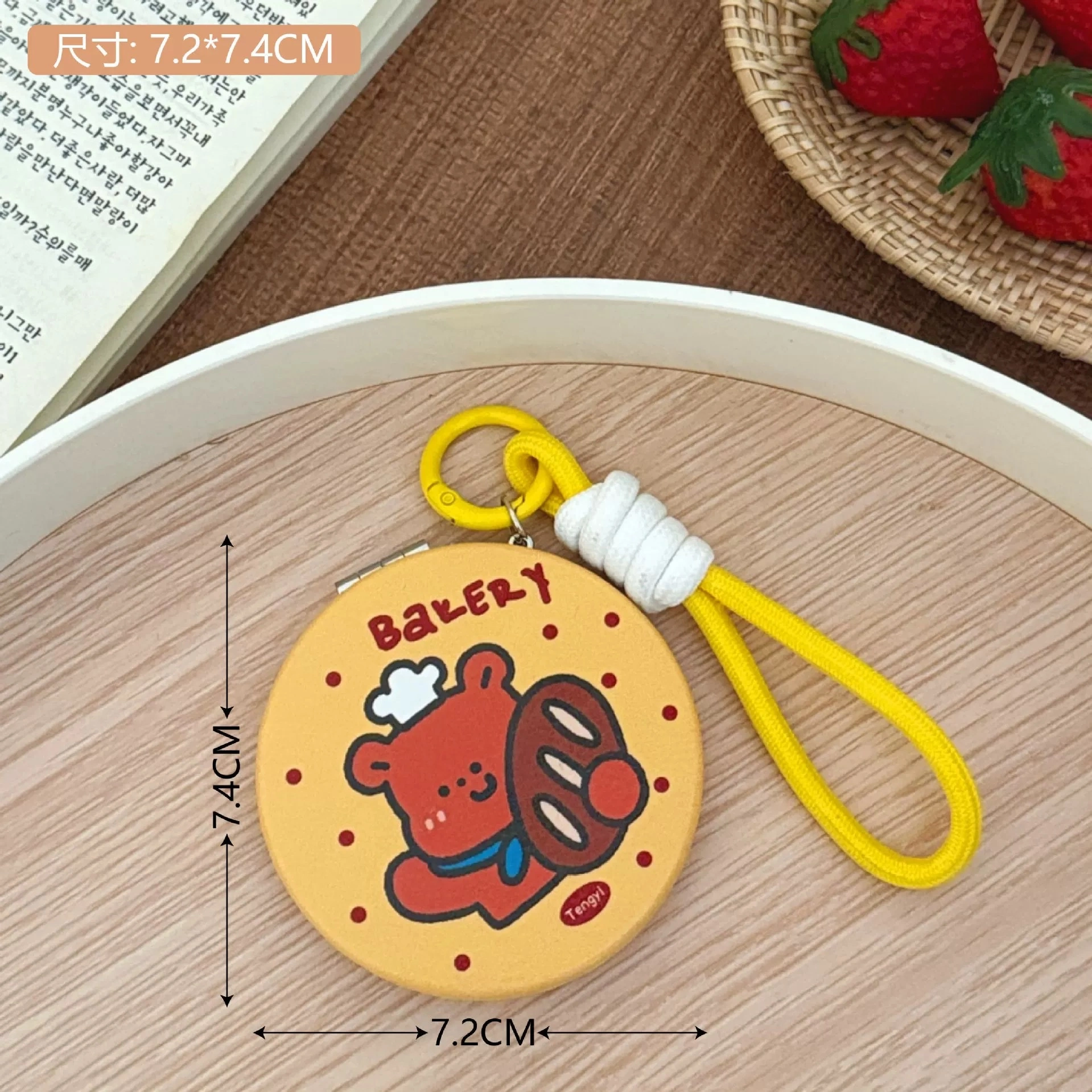 Cute cartoon illustration folding mirror, portable and small makeup mirror for girls, portable high-definition touch-up mirror, hanging rope small mirror, portable folding portable makeup mirror, desktop can stand, student dormitory girls, office good items, dressing mirror detail image 9