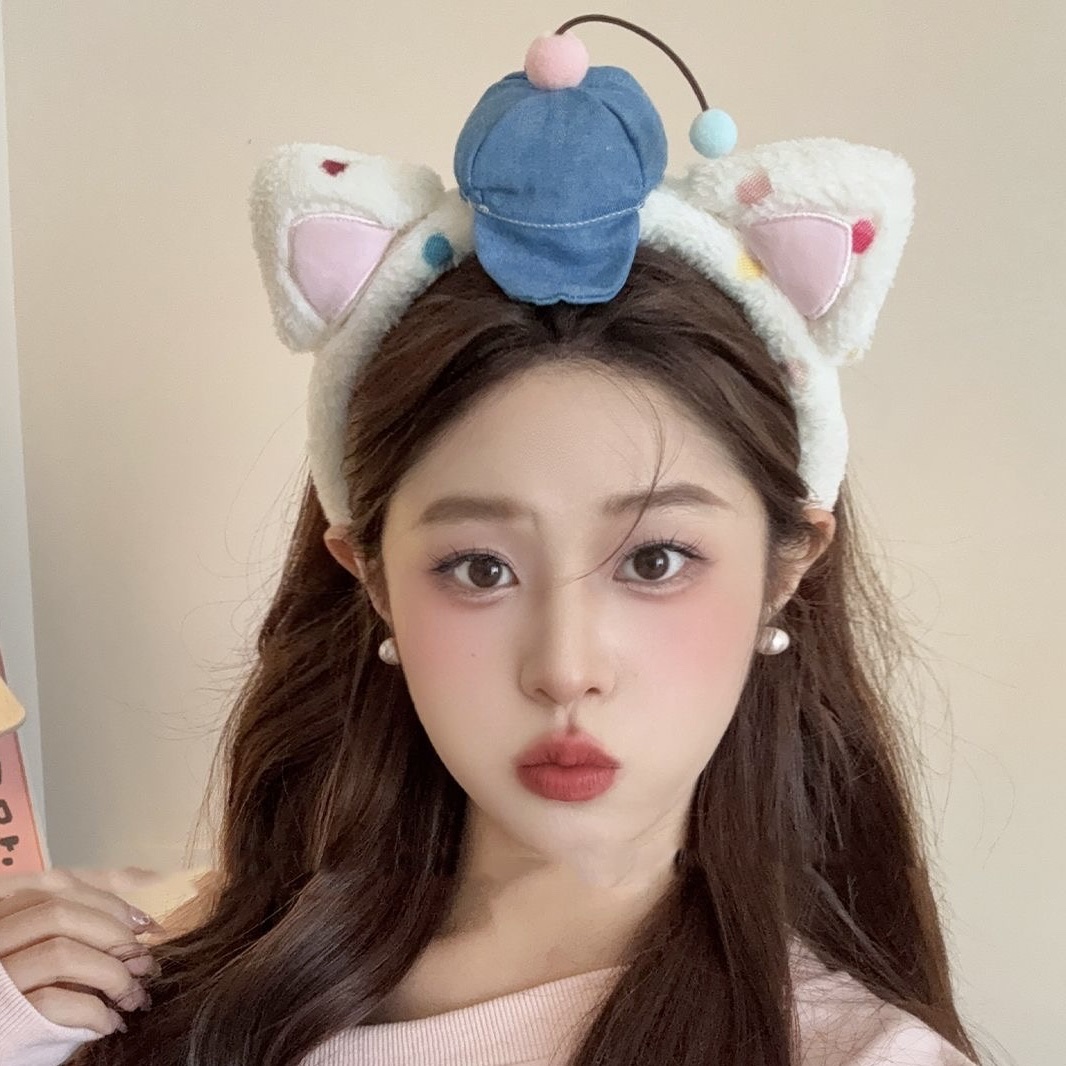Cartoon cat ear face wash hair band, cowboy baseball cap, cherry rainbow nod band Specification image