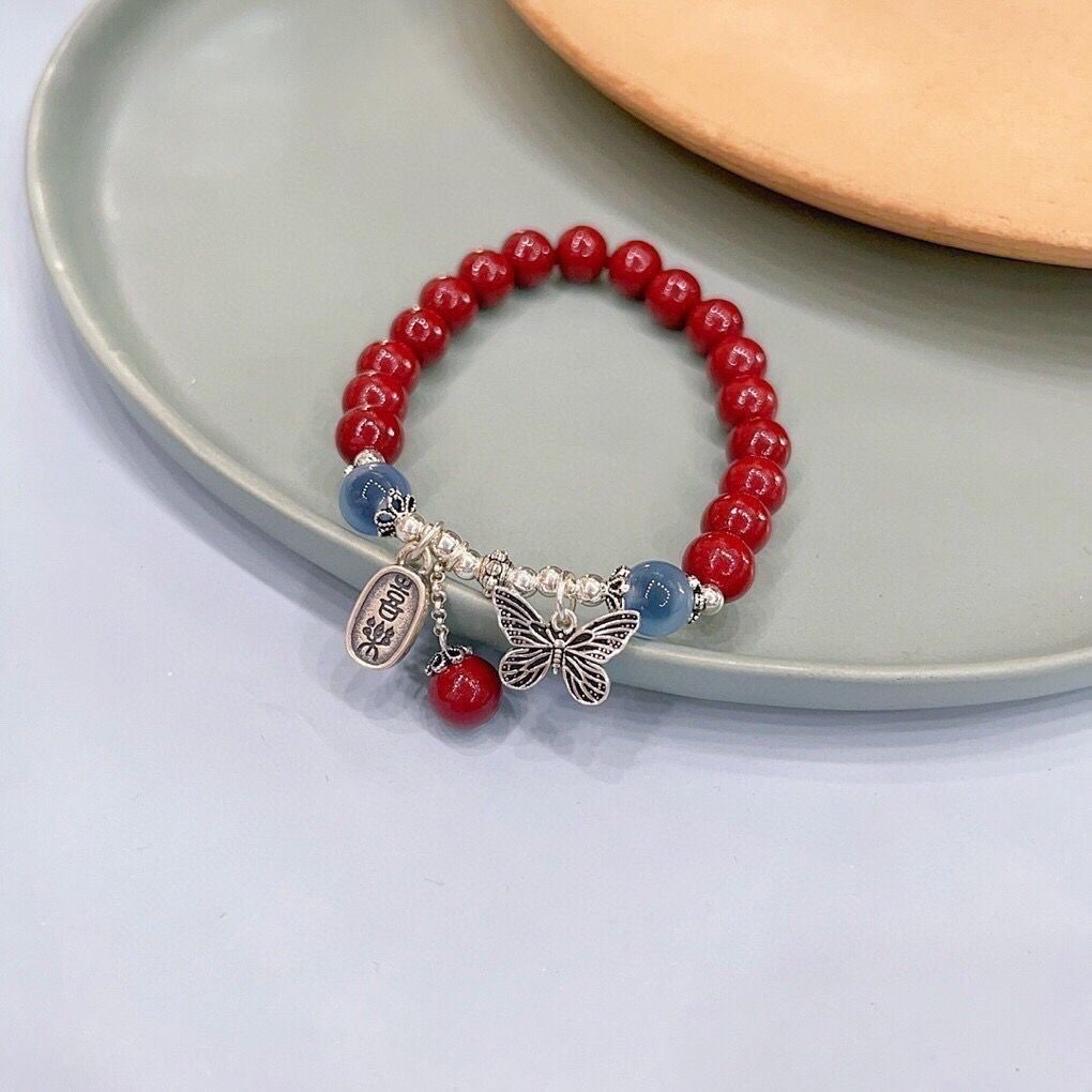 新款简约风蝴蝶平安喜乐小众气质超凡大气闺蜜少女心手链礼物饰品手链饰品手链