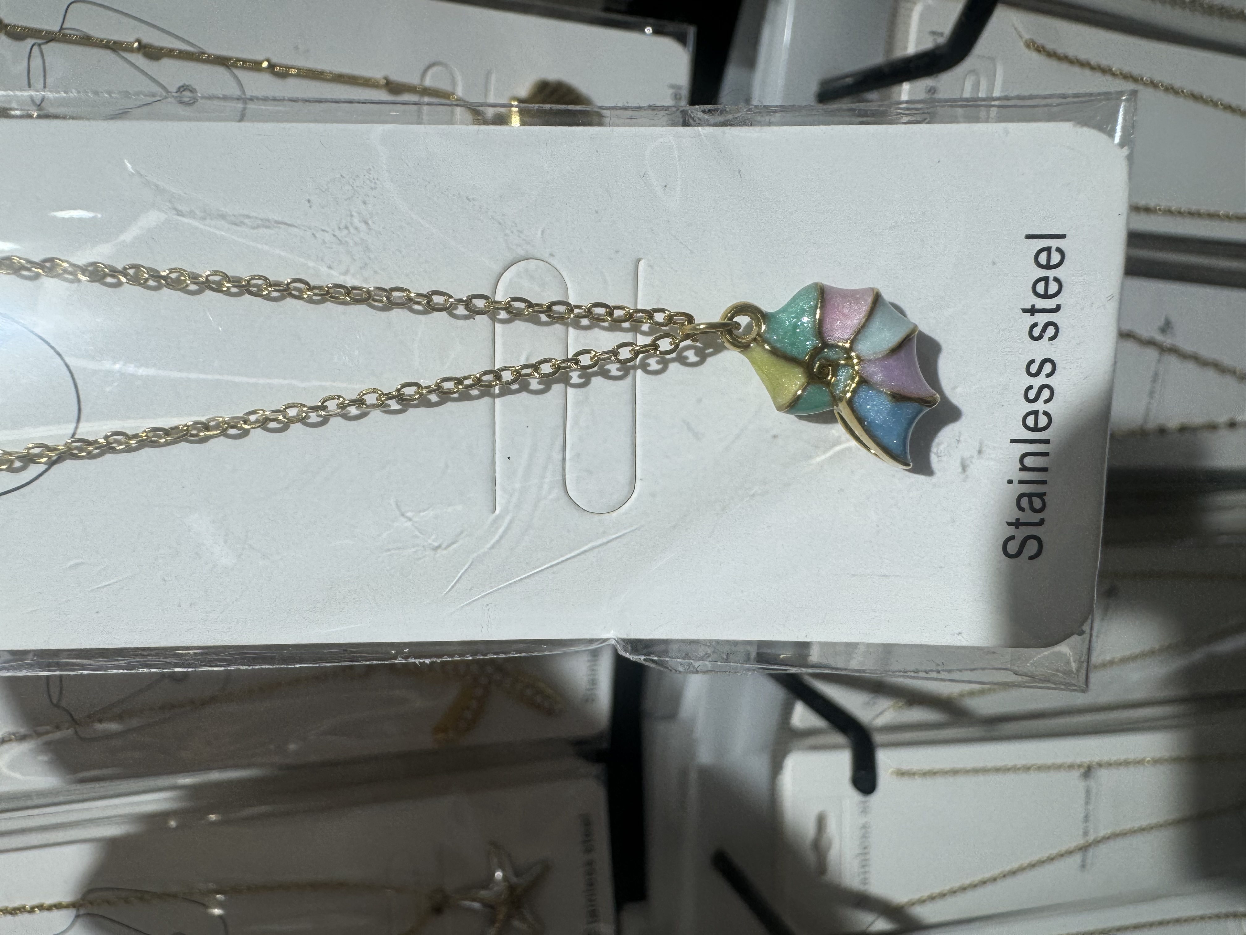 不锈钢海洋风流行饰品，七彩海螺，海星项链，贝壳项链不锈钢项链