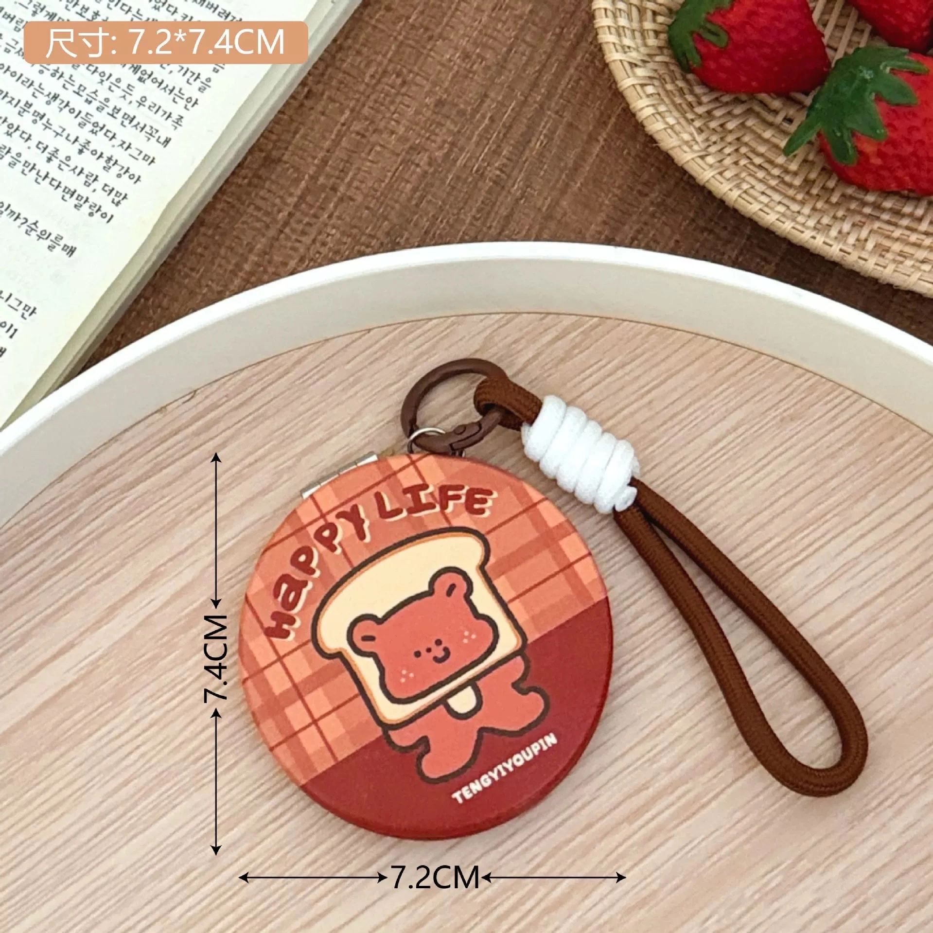 Cute cartoon illustration folding mirror, portable and small makeup mirror for girls, portable high-definition touch-up mirror, hanging rope small mirror, portable folding portable makeup mirror, desktop can stand, student dormitory girls, office good items, dressing mirror detail image 10