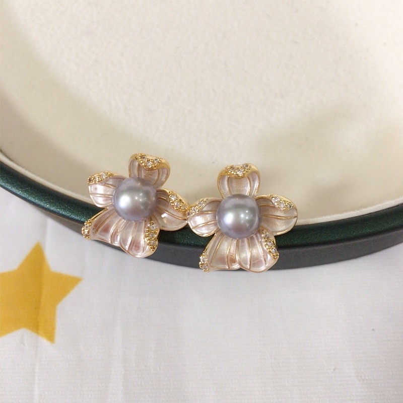 Weishiliya Zhuji Natural freshwater Pearl Earrings for Women, 18K gold-plated, high-end frosted flower, S925 sterling silver needle detail image 4