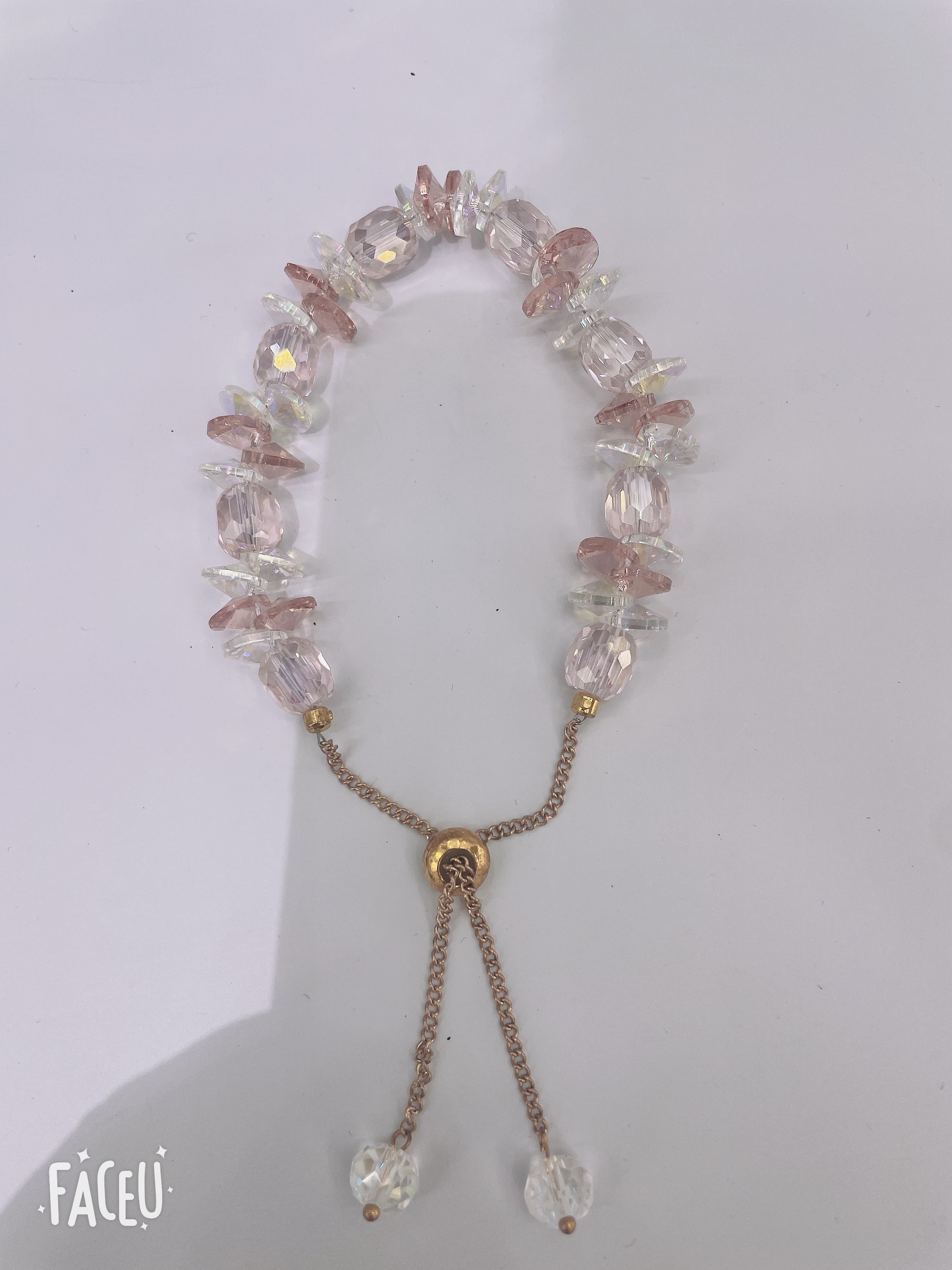 切面多菱格水晶抽拉绳手链，时尚简约，女款手环，潮流百搭饰品