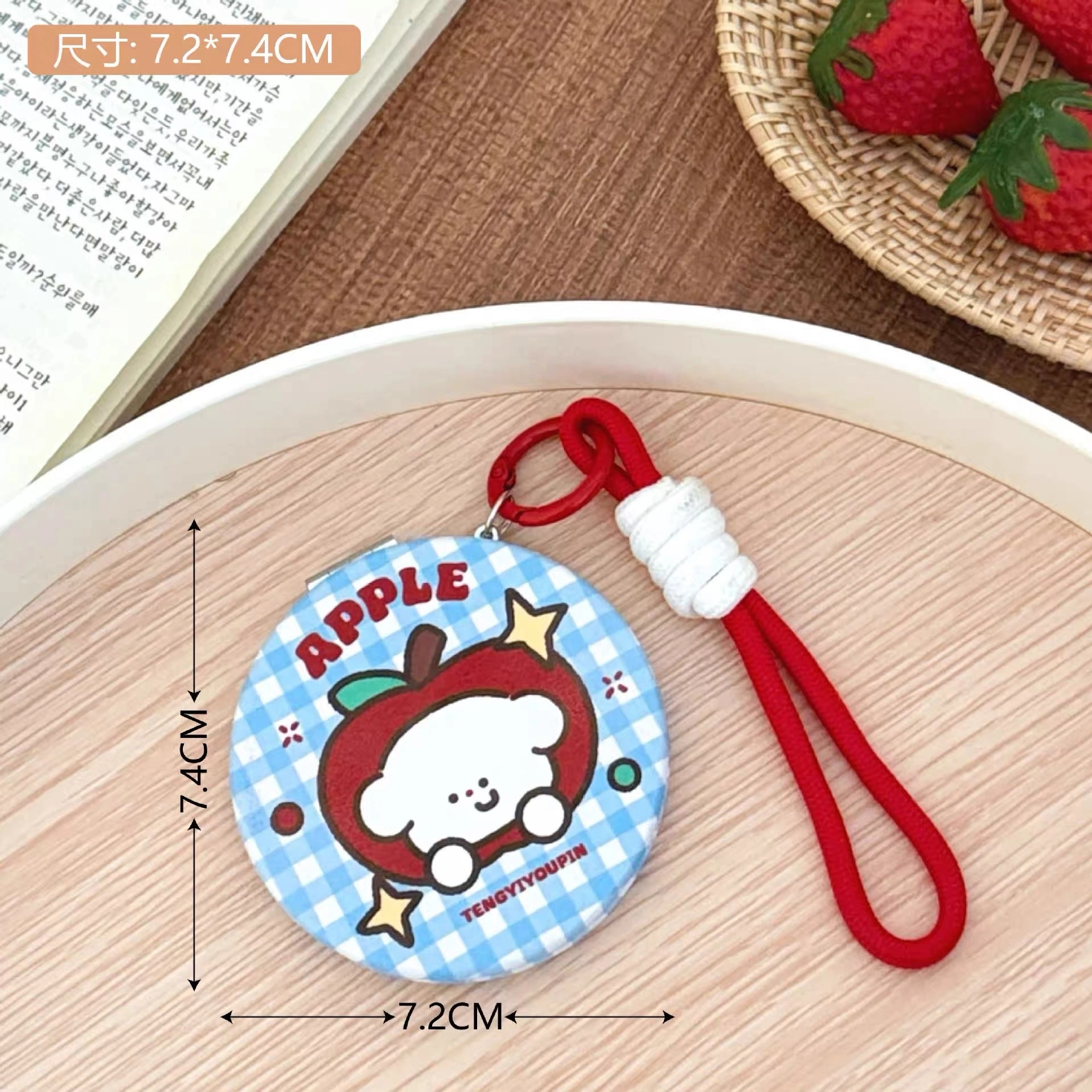Cute cartoon illustration folding mirror, portable and small makeup mirror for girls, portable high-definition touch-up mirror, hanging rope small mirror, portable folding portable makeup mirror, desktop can stand, student dormitory girls, office good items, dressing mirror detail image 7