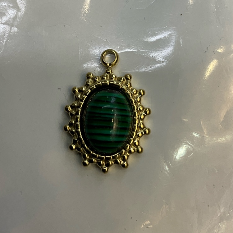 吊坠不锈钢椭圆天然石吊坠DIY饰品配件孔雀石吊坠