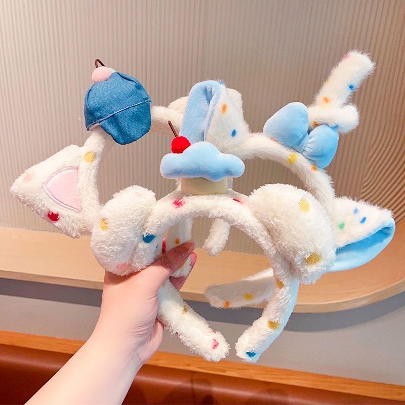 Cartoon cat ear face wash hair band, cowboy baseball cap, cherry rainbow nod band detail image 7