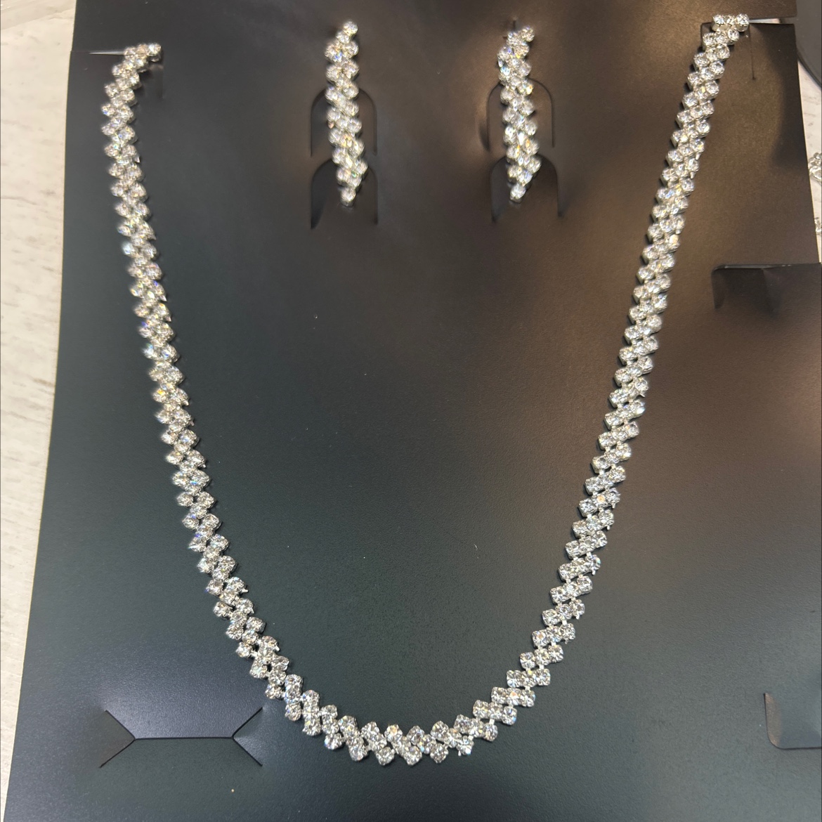 圆弧水钻耳环项链套装流行时尚简约气质项链套链