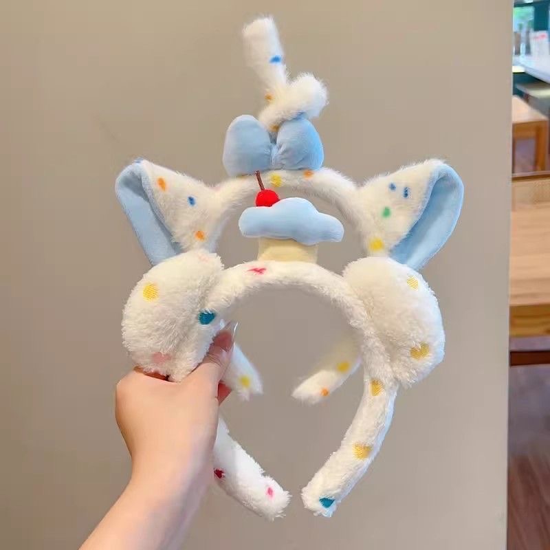Cartoon cat ear face wash hair band, cowboy baseball cap, cherry rainbow nod band detail image 2