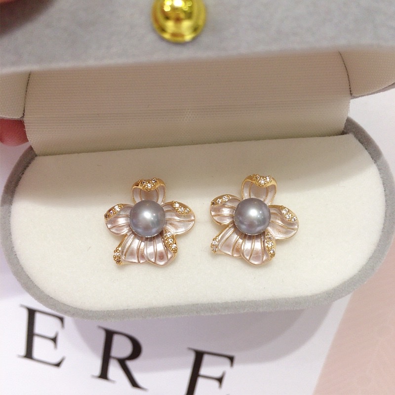 Weishiliya Zhuji Natural freshwater Pearl Earrings for Women, 18K gold-plated, high-end frosted flower, S925 sterling silver needle detail image 3
