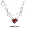 Halloween dark punk red heart-shaped ghost claw necklace, a niche, exaggerated and individualistic female collarbone chain accessory Item Picture