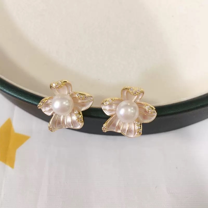 Weishiliya Zhuji Natural freshwater Pearl Earrings for Women, 18K gold-plated, high-end frosted flower, S925 sterling silver needle detail image 2