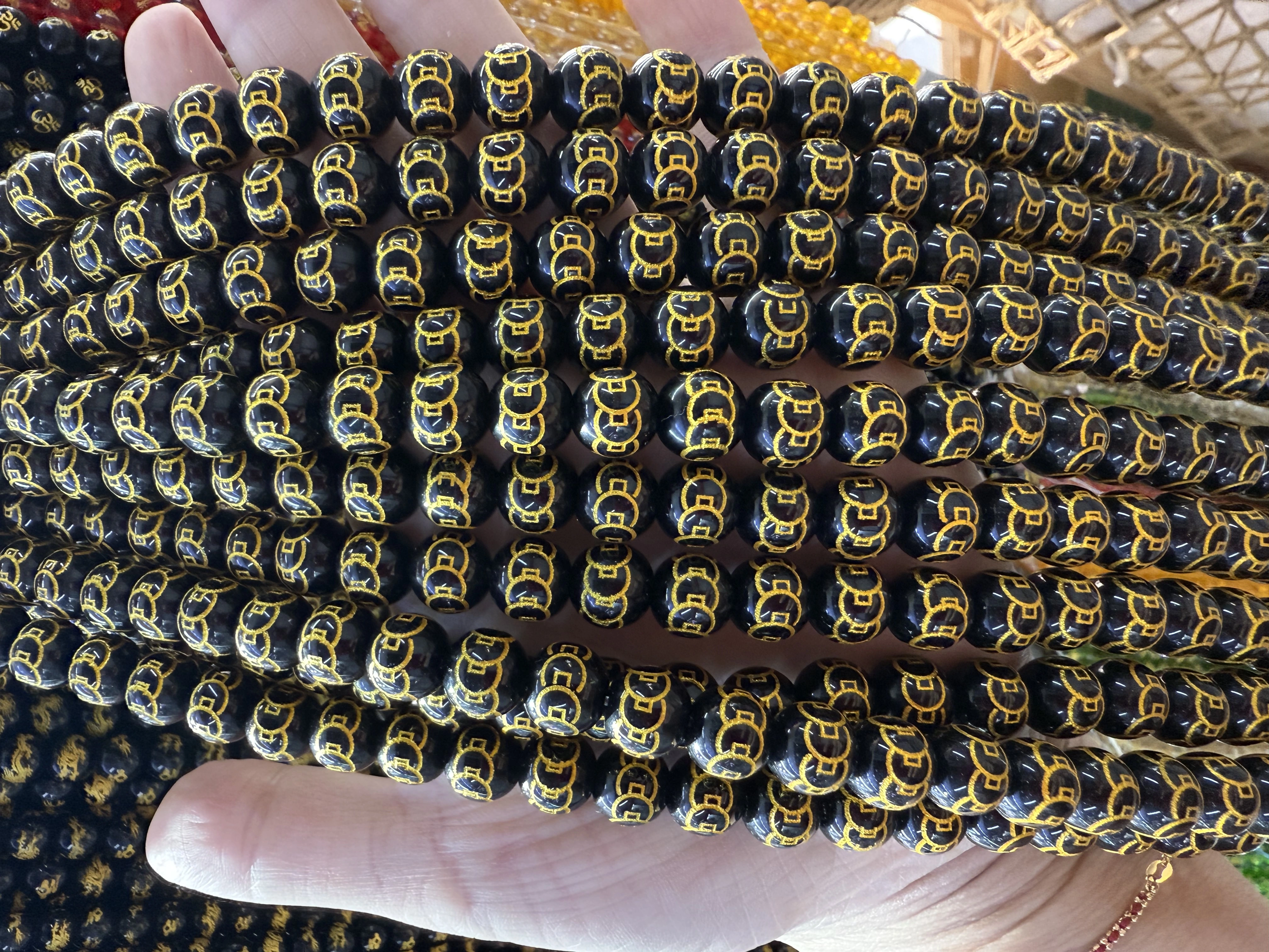 Crystal six-character mantra scattered beads diy jewelry accessories, Buddhist prayer beads bracelet accessories, copper coin beads, dragon pattern beads, gold-embossed round beads semi-finished product wholesale detail image 15