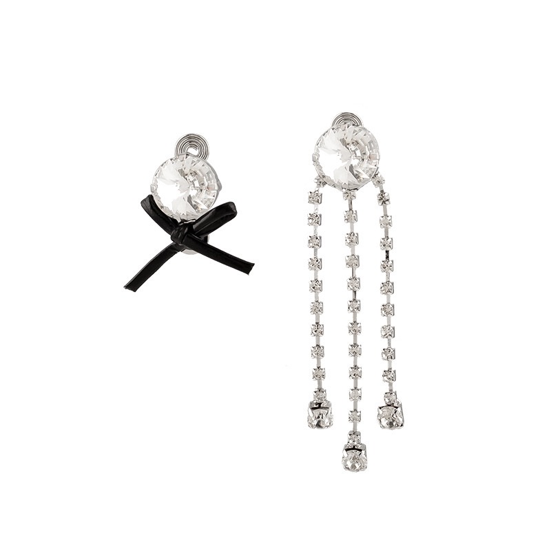 High-End, Elegant, Light Luxury, Bow, Asymmetrical Earrings, Long Tassel Earrings, Mosquito Coil, Ear Clips, No Ear Piercings For Women Specification drawing