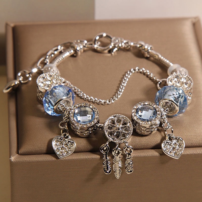 潘家风格蓝色琉璃珠手链女轻奢小众精致捕梦网手串送学生闺蜜礼物首饰