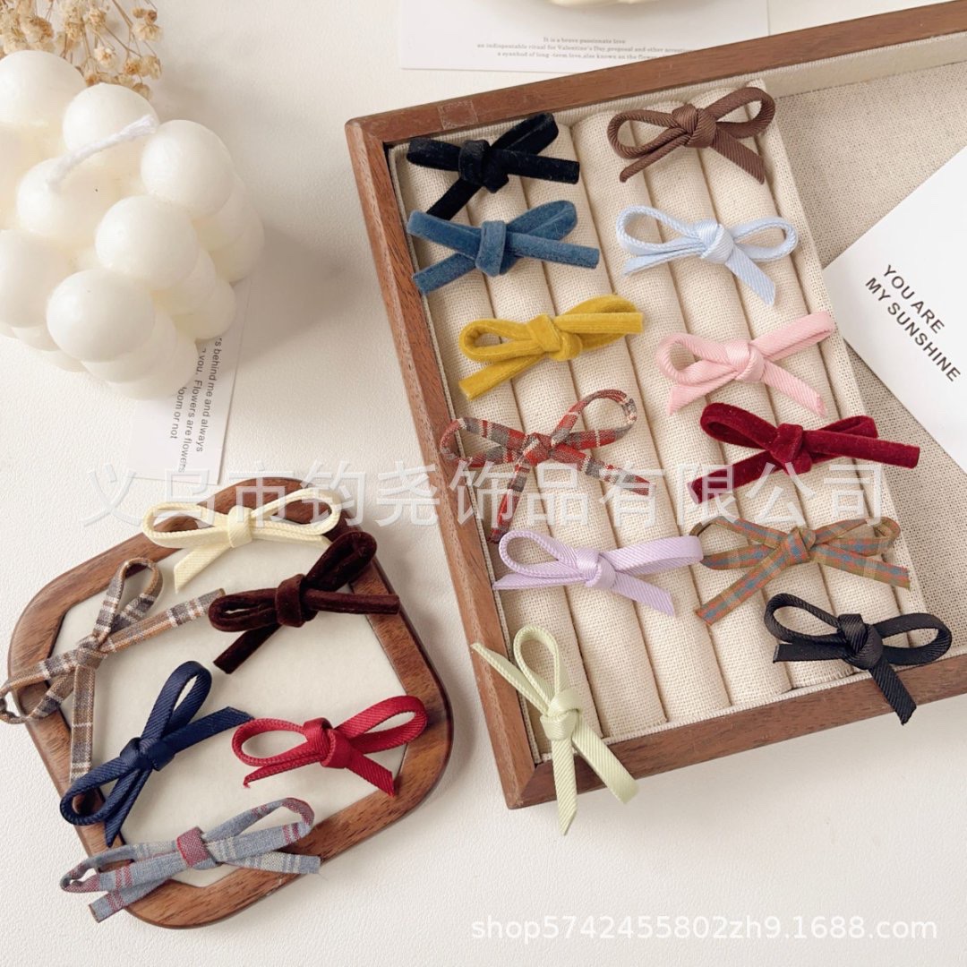 新款韩系彩色格纹蝴蝶结发夹布艺马尾发圈宝宝甜美装饰饰品配件