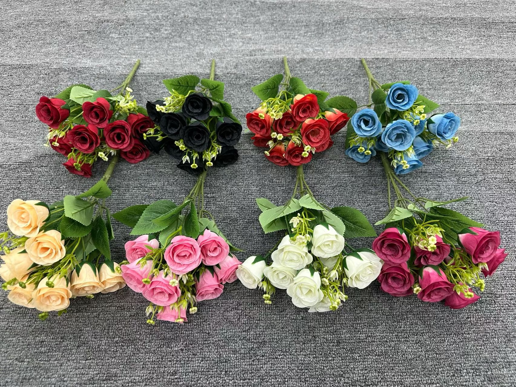 仿真假花5叉8头雪花玫瑰/塑料花束室内装饰假花摆件塑胶花艺装饰品/圣诞节礼物