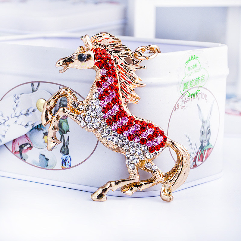 Twelve Chinese zodiac horse water diamond keychain glass pendant, key pendant, creative and personalized cartoon key chain gift details Picture