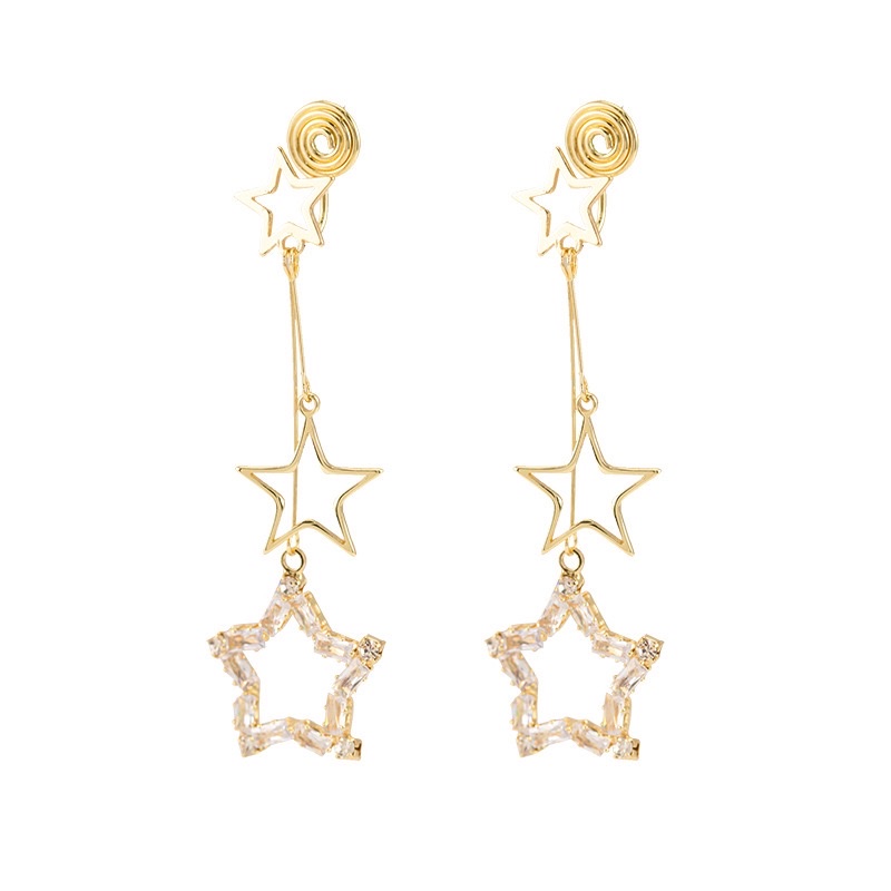 Light Luxury And Exquisite Diamond-Encruted Star-Studded Long Earrings, Super Dazzling, Fashionable And Versatile, High-End Mosquito Coil Plate Ear Clips, No Ear Holes Item Picture