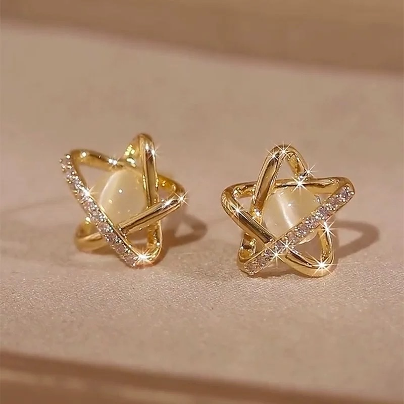 时尚烧焊锆石耳环耳饰简约个性耳钉女气质百搭饰品配饰