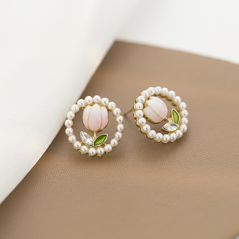 Fashionable And Cute Pearl Pink Flower Stud Earrings Exude A Sense Of High-End Luxury And Light Fashion Specification drawing