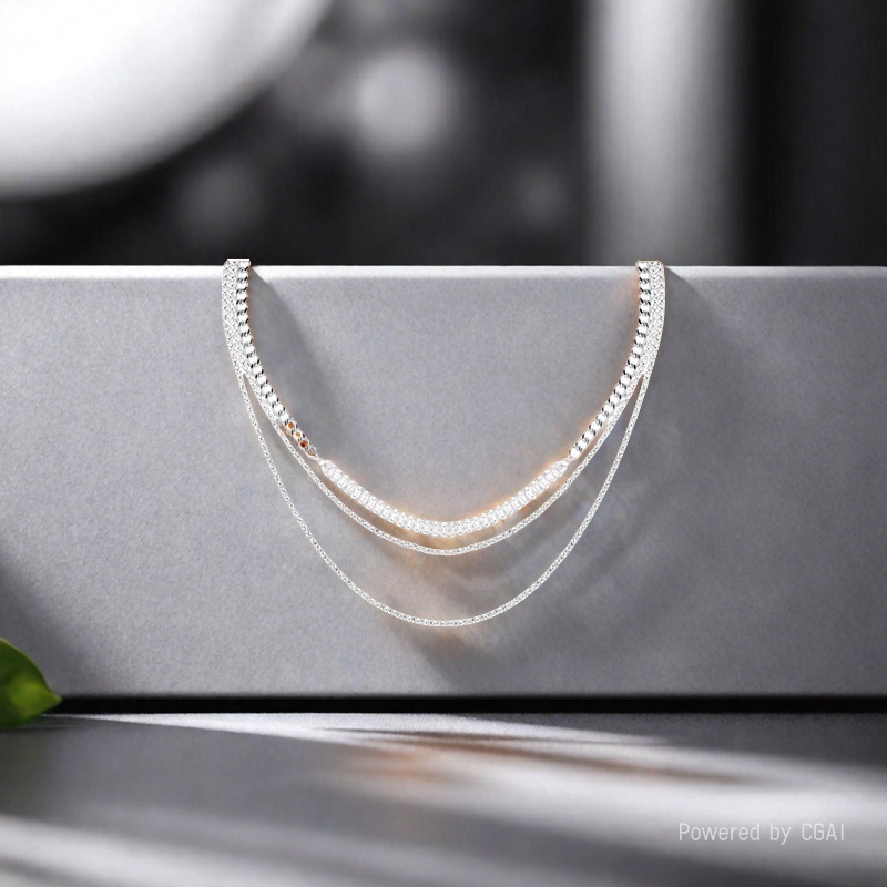 Exquisite new cross-border gold and silver plated claw chain, water diamond three-layer sweater chain, multi-layer lasso necklace, Amazon AliExpress best-selling wholesale jewelry Item Picture