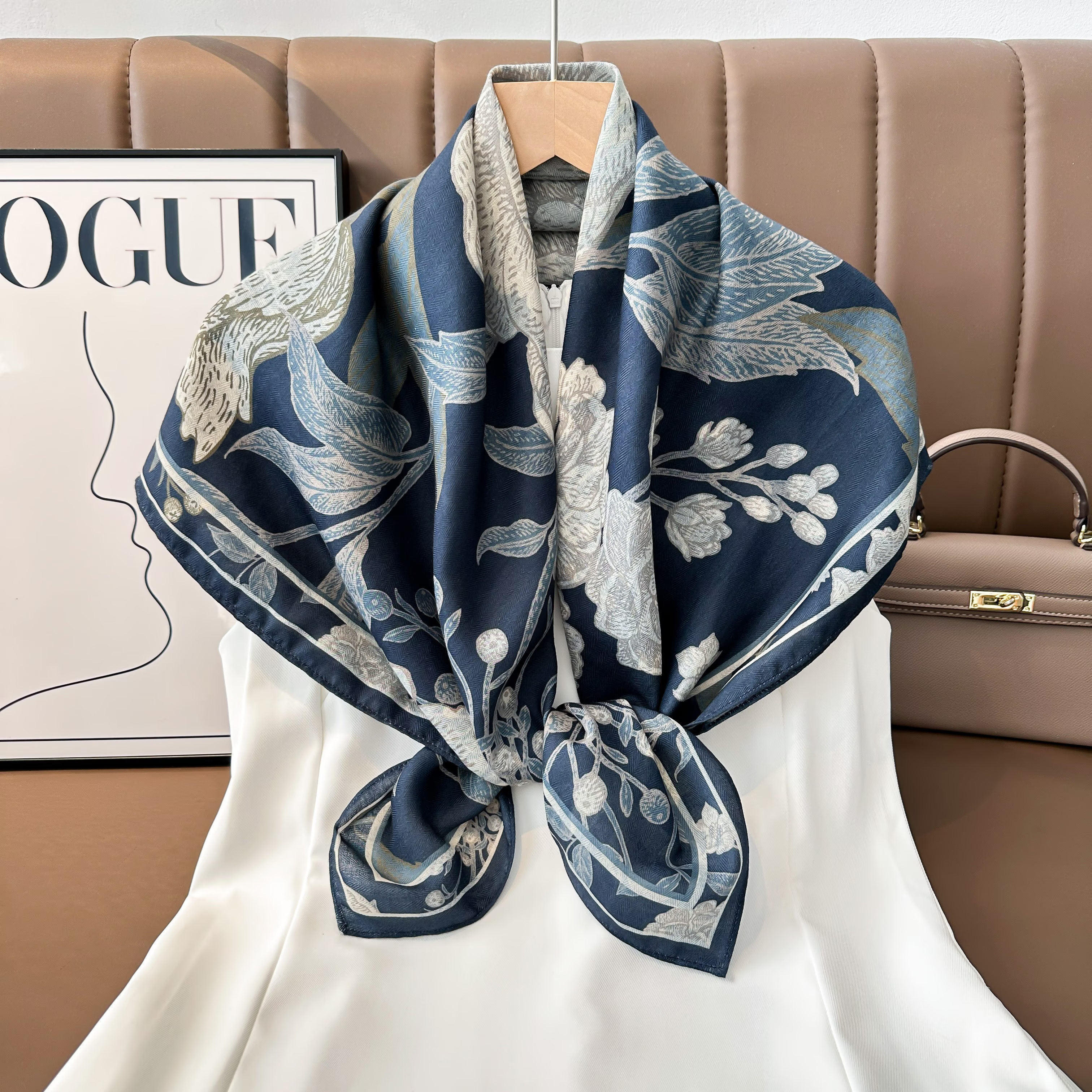 The 2025 new style square scarf for women, dark double-sided, versatile, fashionable printed oil painting silk scarf, fashionable shawl, high-end spring, summer, autumn and winter trendy accessories