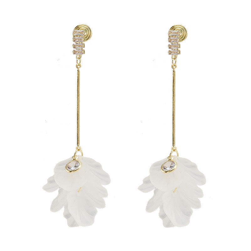 White Petal Long Tassel Earrings, Japanese And Korean Style, Fashionable, Super Fairy-Like, Light Luxury Mosquito Repellent Incense Plate, No Ear Holes, Ear Clips Specification drawing