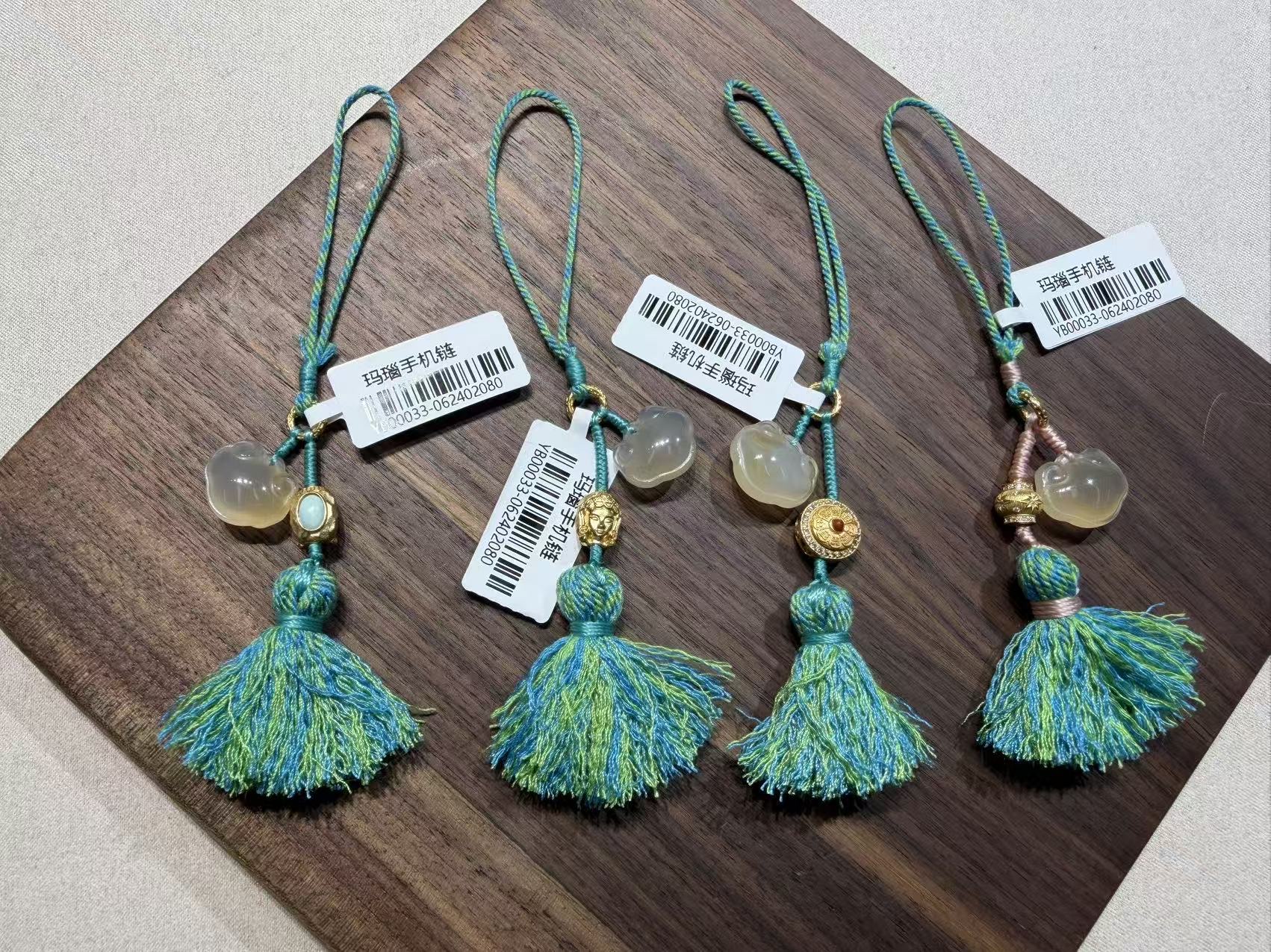 【一妃聚宝】纯手工DlY编绳时尚简约玉石如意锁银镶手机挂件手机链