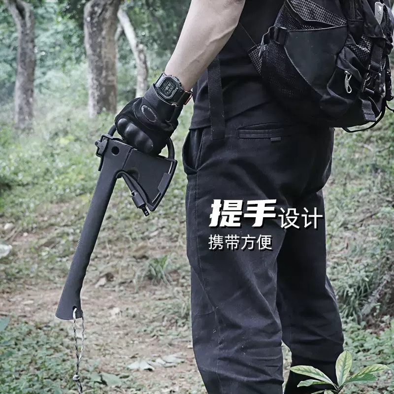 Outdoor multi-functional camping tactical axe, mountain-cutting, woodcutting, fire-fighting axe, vehicle-mounted camping, woodworking multi-purpose waist axe Application Scenario