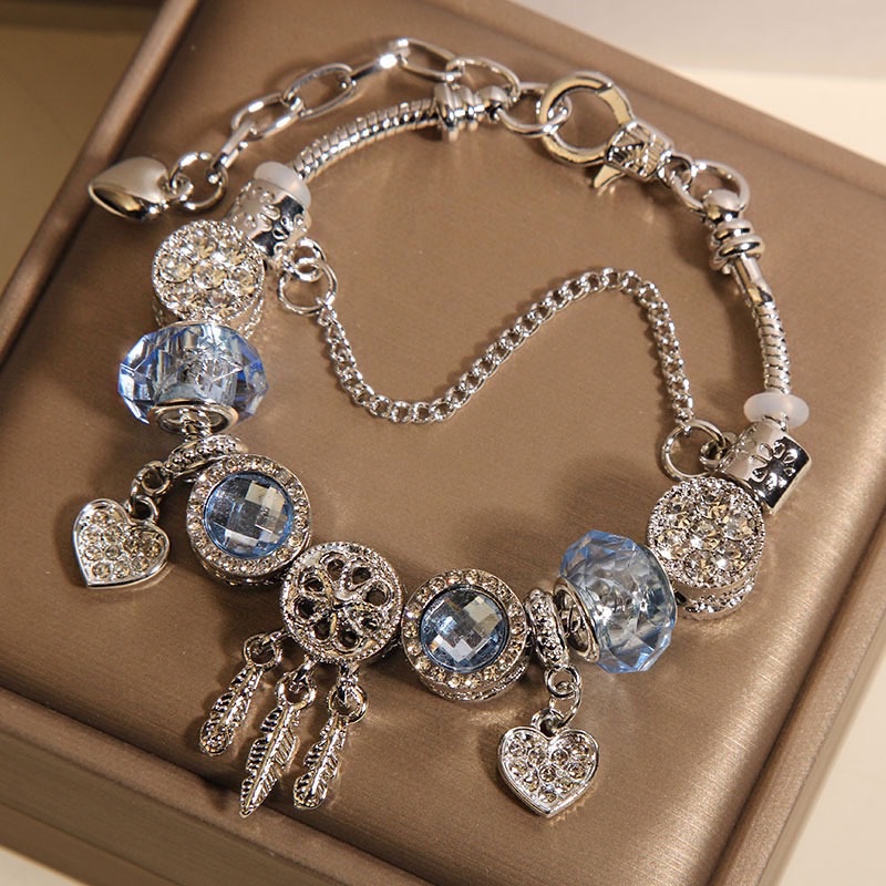 潘家风格蓝色琉璃珠手链女轻奢小众精致捕梦网手串送学生闺蜜礼物首饰细节图