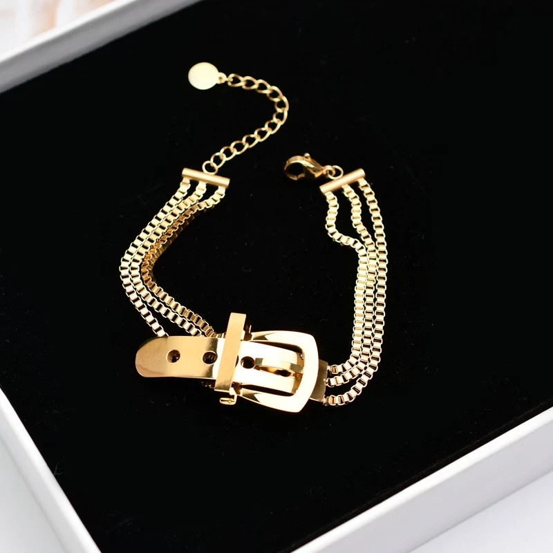 European and American fashionable belt buckle titanium steel women's bracelet Specification image