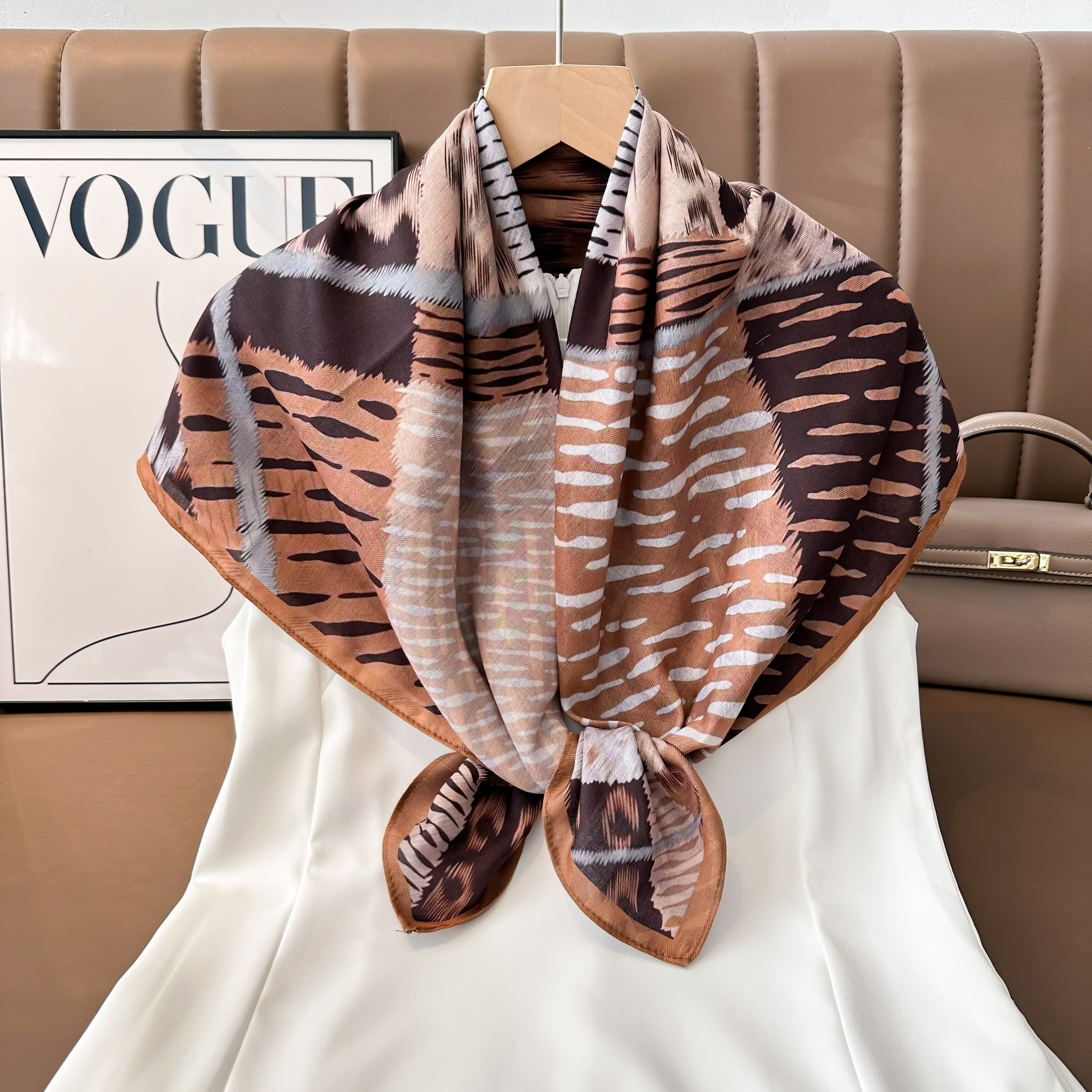 The new style of women's square scarf in 2025 features double-sided, versatile, fashionable printed oil painting silk scarves and shawls, as well as high-end autumn and winter trendy accessories