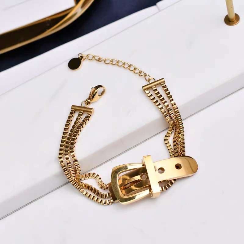 European and American fashionable belt buckle titanium steel women's bracelet detail image 4