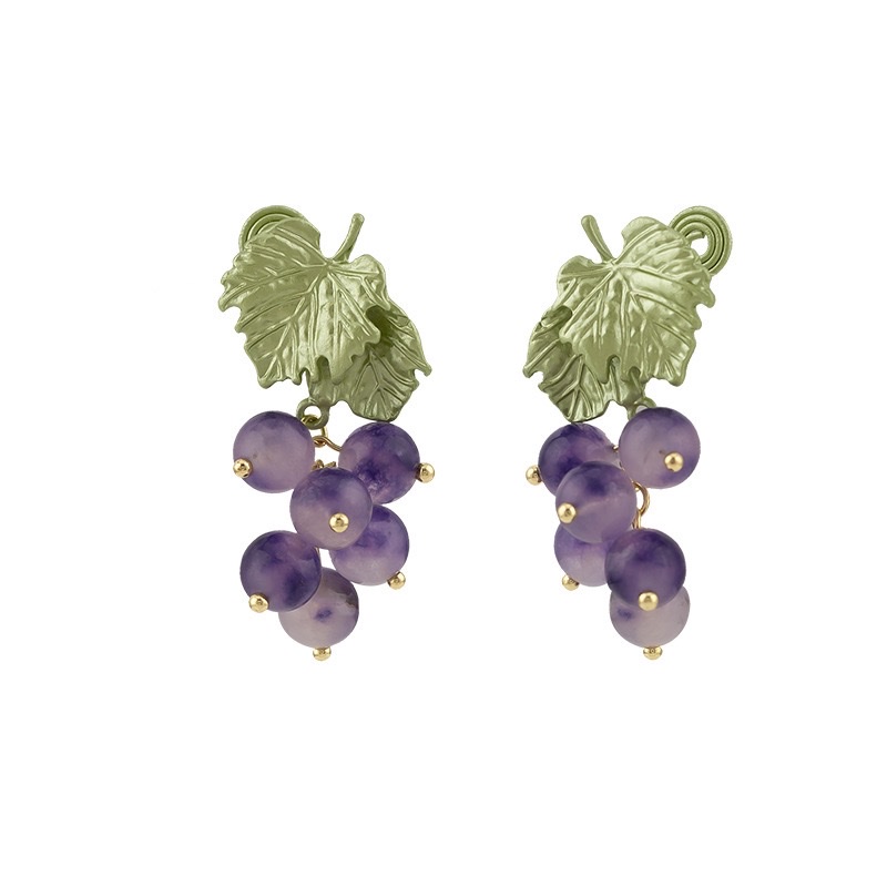 Artistic And Creative Vine Leaf Purple Grape Long Ear Studs, Light Luxury Country Fashion, No Ear Holes, Slimming Mosquito-Repellent Incense Plate Ear Clips Application Scenario