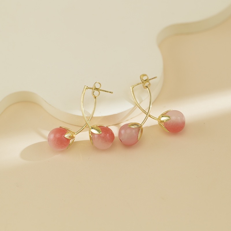 Super Sweet And Ethereal Pink Cherry Tomato Earrings, Long Earrings With A Unique Design Sense details Picture