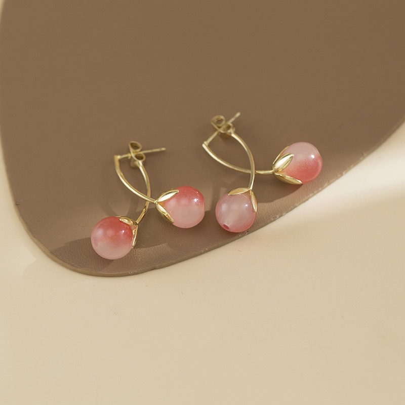 Super Sweet And Ethereal Pink Cherry Tomato Earrings, Long Earrings With A Unique Design Sense