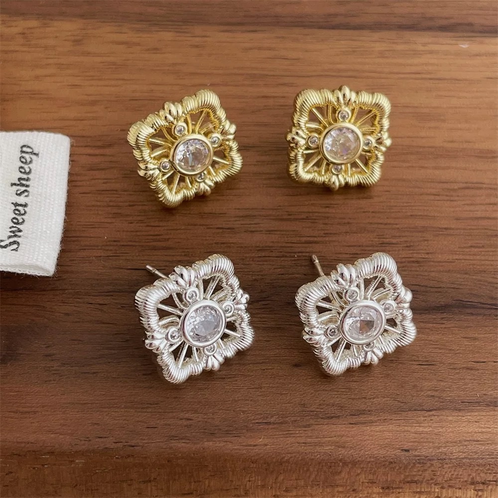 银戒指女个性金色彩色花莫桑石手饰男款时尚戒指女款配饰复古小众气质感冷淡风耳环女小巧简约时尚百搭十字架吊坠耳钉莫桑石戒指银