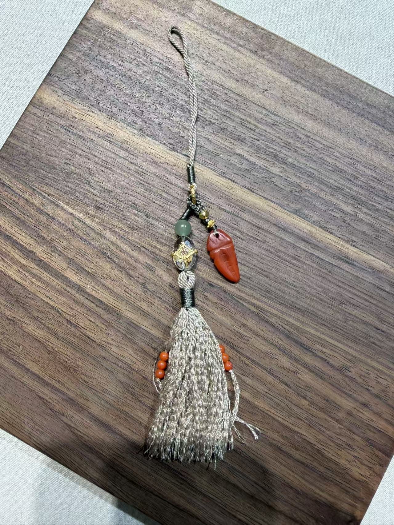 【一妃聚宝】纯手工DlY编绳流苏设计高级玛瑙银镶手机挂件手机链详情图4