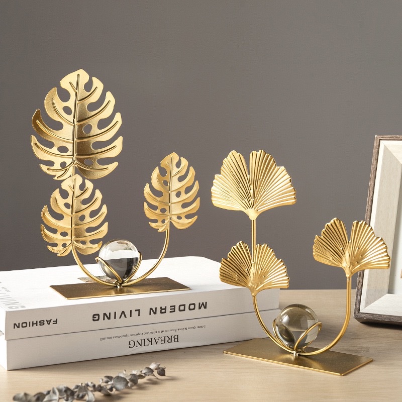 龟背叶银杏叶水晶球摆件家居客厅办公室工艺品金属批发现货产品图