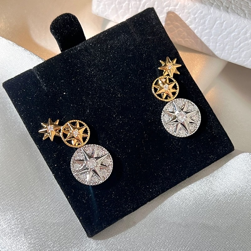 French round octagonal earrings, women's high-end and elegant zircon stud earrings, pure silver needle earrings, 2025 new bestseller, silver ring, women's personality, TiTi- French round octagonal earrings, double-sided elegant zircon super sparkling water diamond stud earrings, high-end and elegant earrings Item Picture