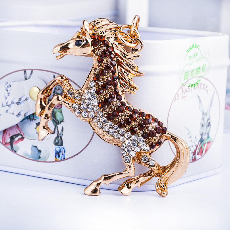 Twelve Chinese zodiac horse water diamond keychain glass pendant, key pendant, creative and personalized cartoon key chain gift Specification image