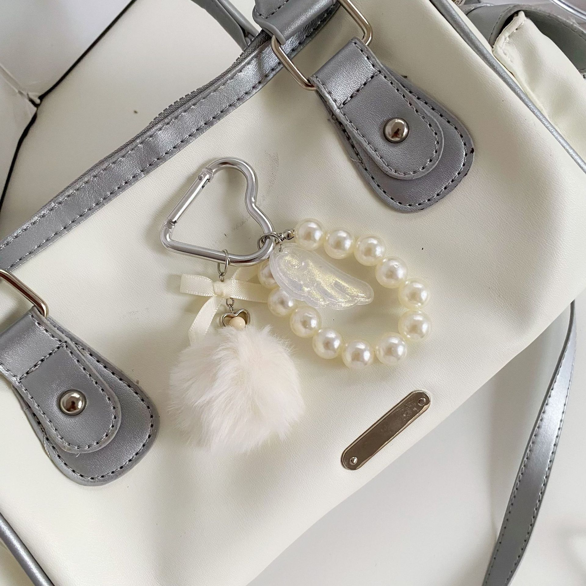 Pearl pom-pom wings, plush cute doll, bag, keychain, keychain detail image 6