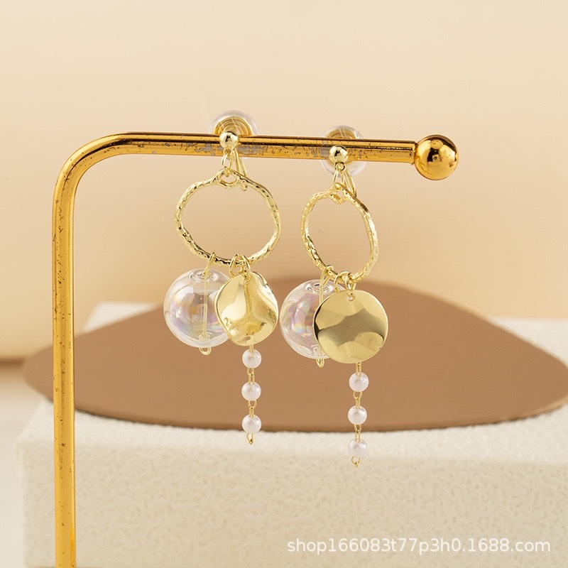 Exquisite, Fashionable, Exaggerated, Round, Dreamy Pearl Tassel Mosquito Coil, Ear Clip, Unique And Creative Pendant, No Ear Hole Earrings Specification drawing