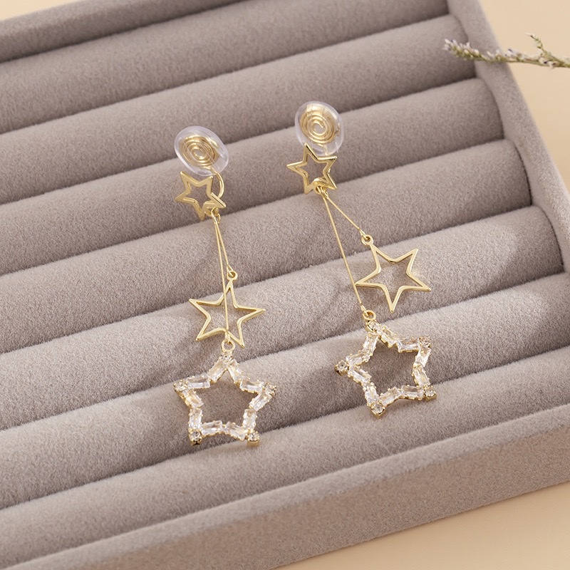 Light Luxury And Exquisite Diamond-Encruted Star-Studded Long Earrings, Super Dazzling, Fashionable And Versatile, High-End Mosquito Coil Plate Ear Clips, No Ear Holes