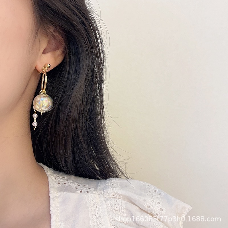 精致时尚夸张圆形梦幻珍珠流苏蚊香盘耳夹独特创意吊坠无耳洞耳饰